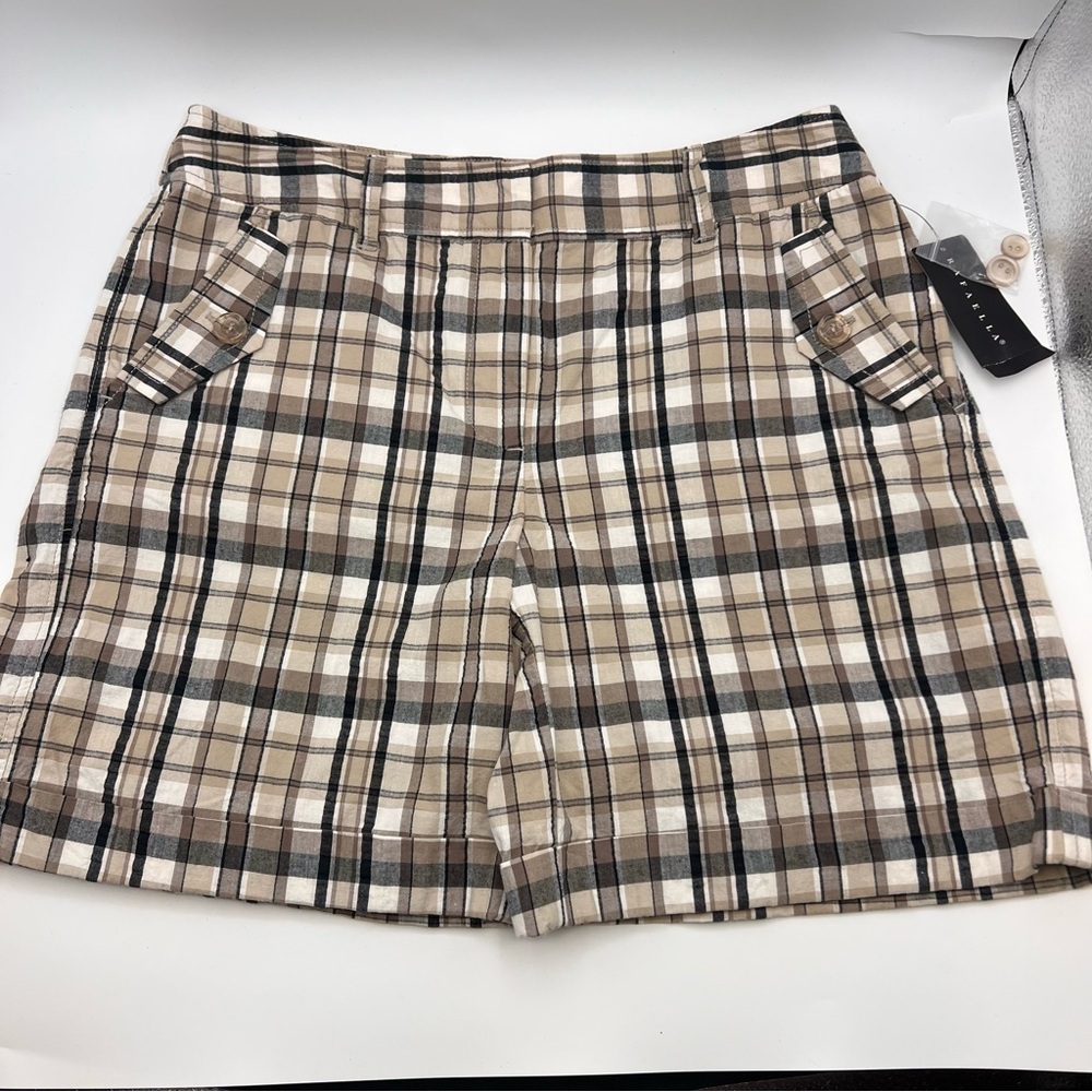 RAFAELLA WOMENS MULTICOLOR PLAID SHORTS SIZE 8 WITH POCKETS 100 % COTTON RETRO